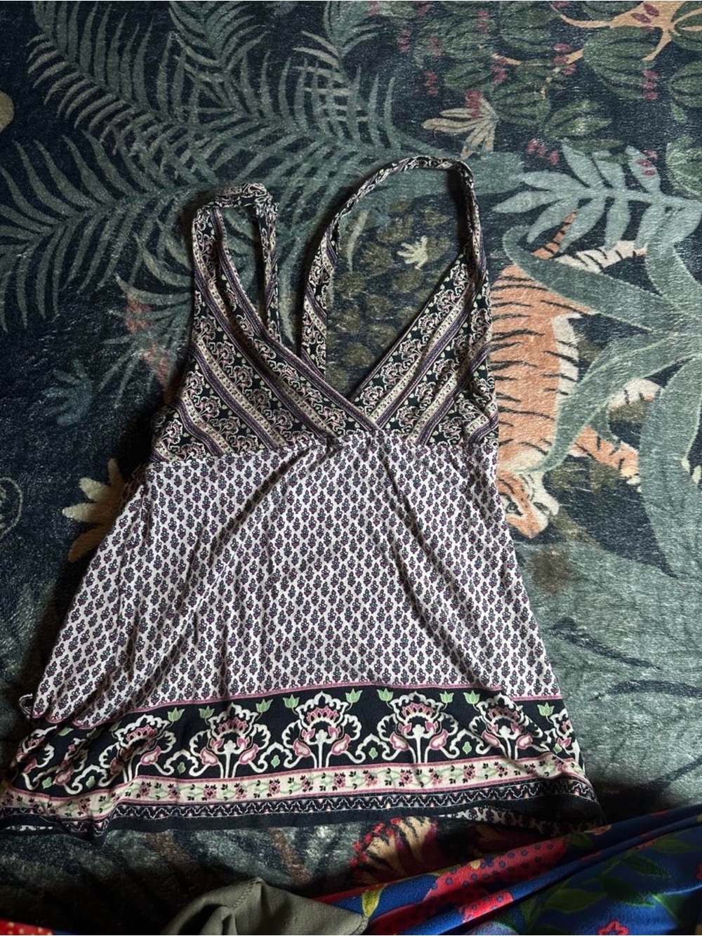 Hollister Black and Pink Patterned Cross-Front Camisole